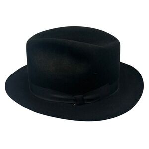 Beaver Hats Major Black 100% Genuine Fur Felt Fedora Hat Sacred‎ Feather 7 1/8